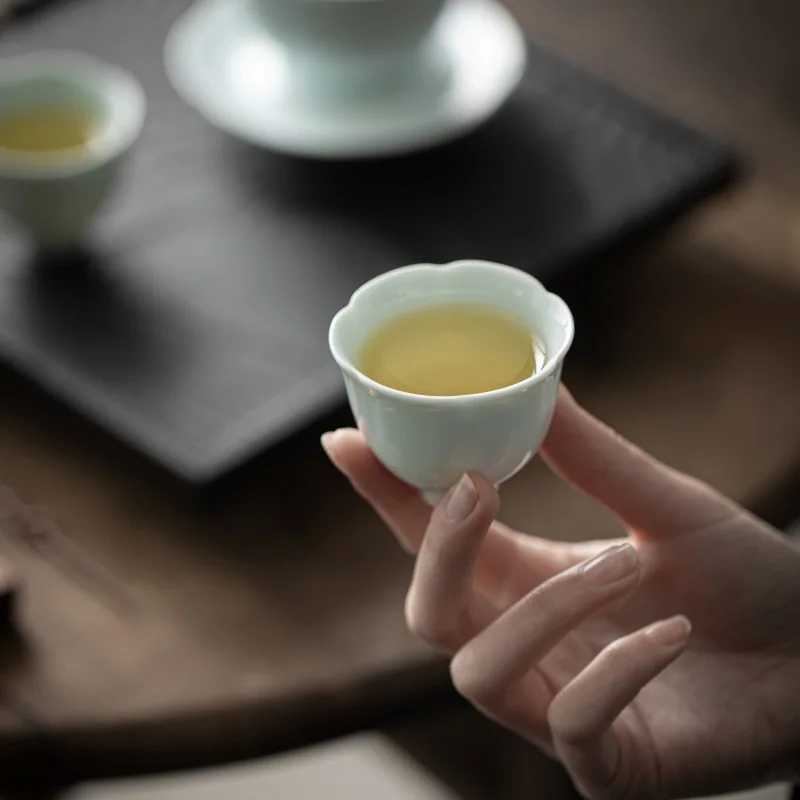 Flower Cup Ceramic Solid Color Tea Cup Tea Cup Single Cup Thin Tire Household Celadon White Porcelain Tea Literati Tea Cup