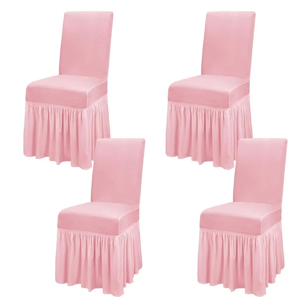 

Комплект из 4 чехлов для обеденных стульев: эластичные, суперудобные чехлы-накидки с юбкой для стульев в столовую, моющиеся, из спандекса