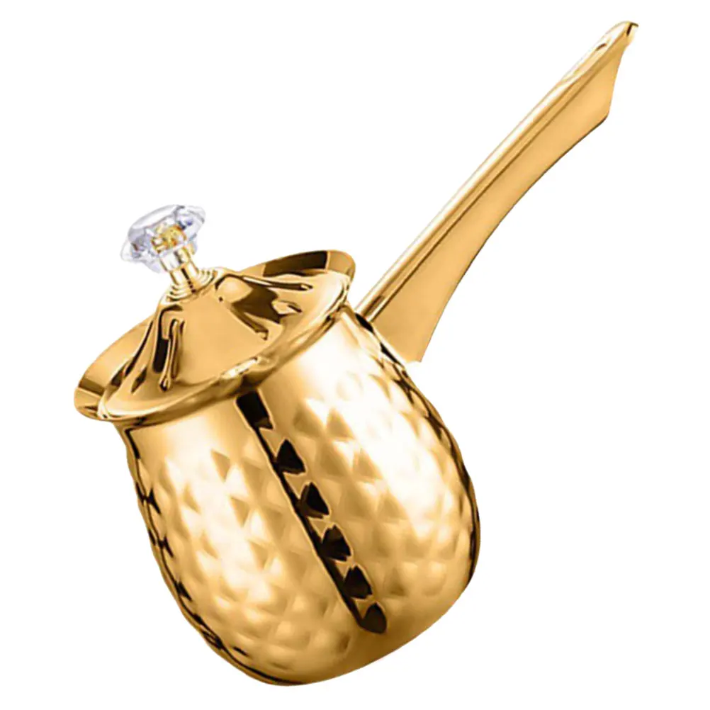 

1pc Vintage Style Turkish Coffee Pot 600Ml Golden Metal Cezve Coffee Maker Home Cafe Stove Top Butter Milk Warmer Arabic