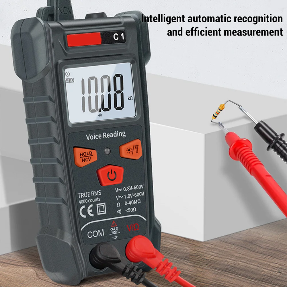 C1 Digital Multimeter 4000 Count True RMS AC DC Voltage Resistance Tester with NCV Function Backlit LCD and LED Illumination
