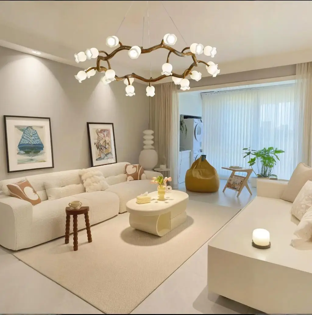 

Three-color-changing remote controller controls the indoor dining room flower chandelier, and the Nordic French warm living room