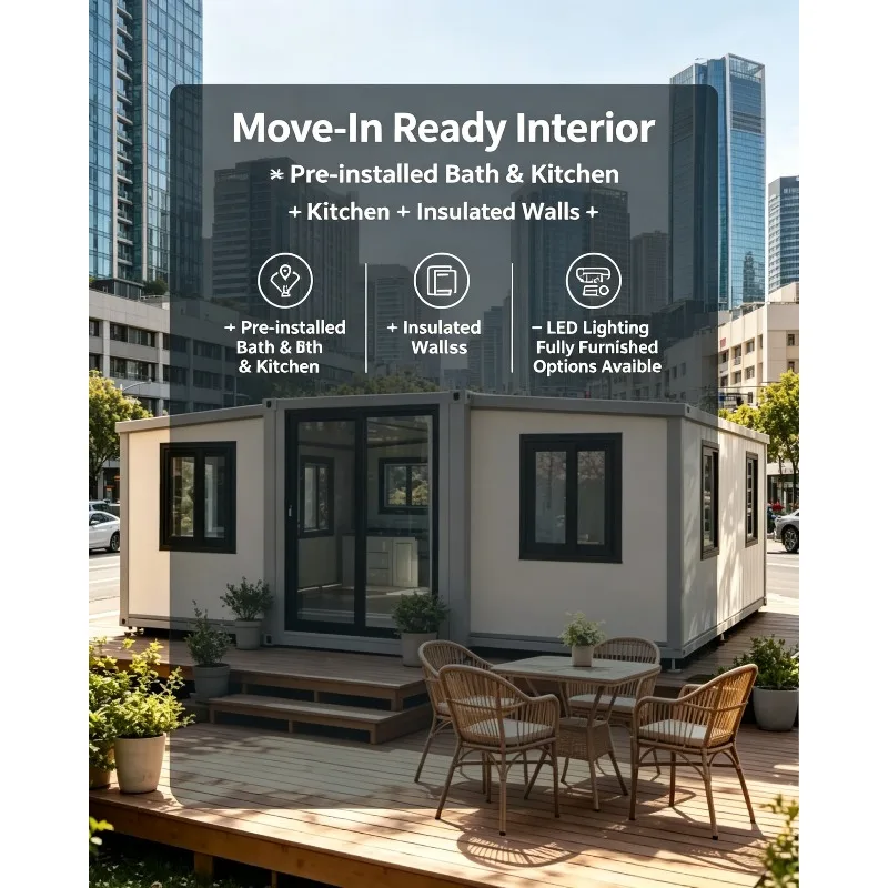 Customized Ready Made Luxury Modular Houses With Bathrooms 20 40 Ft Prefab Container House Wooden Solar-powered Container House