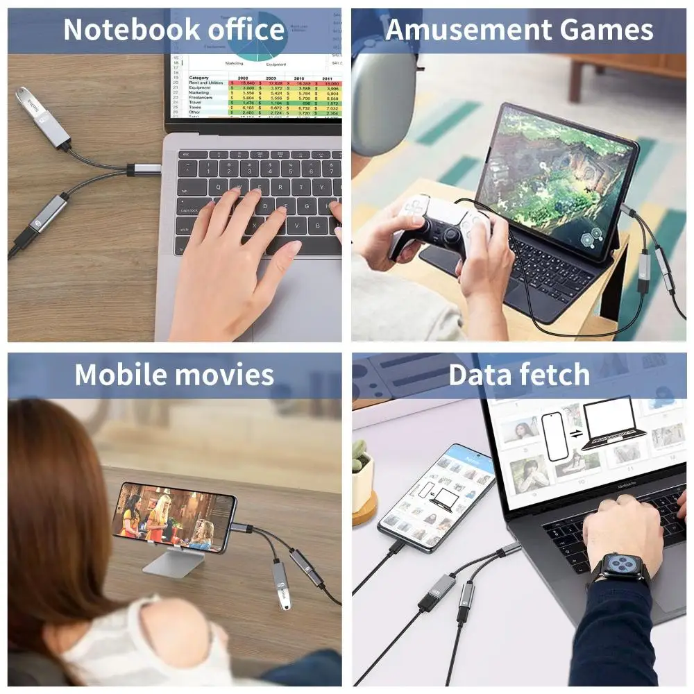 U Disk 2 in 1 Data Sync USB Type C Cable 60W PD Fast Charging Converter OTG Adapter