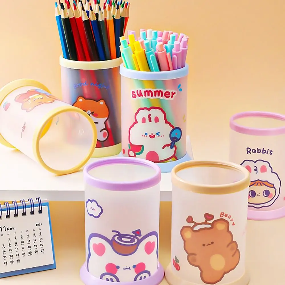 Round Pencil Holder Practical Stationery Gifts Cartoon Pen Container Study Accessory Large Capacity Pen Storage Box Students