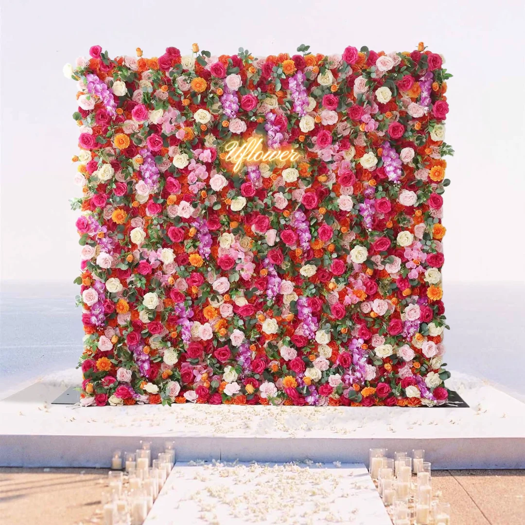 Wedding Red Rose 5D  Artificial Flower Wall Flower Row Flower Arch Backdrop Fabric Floral Event Party Prop Floral Arrangement