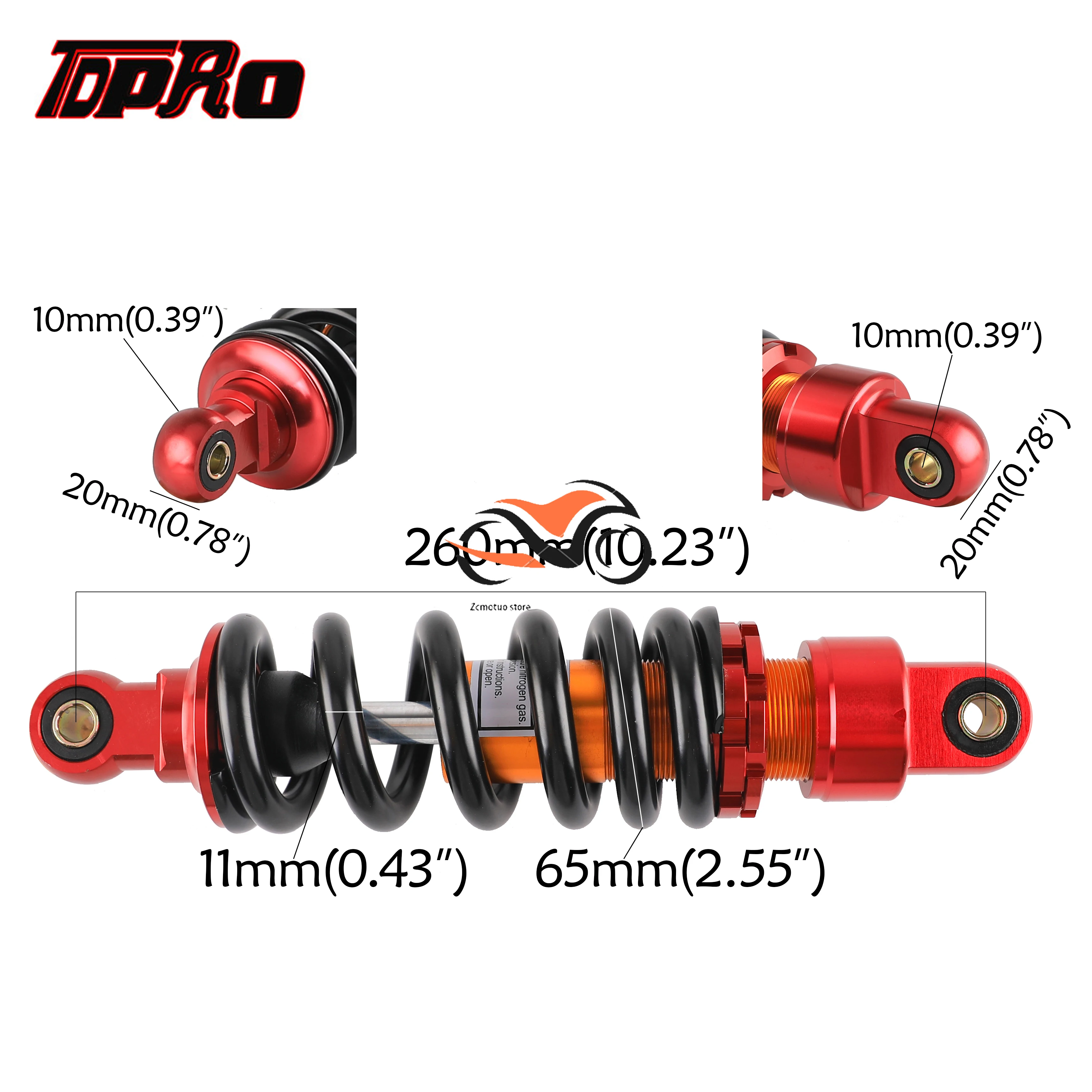 

26cm 10mm Aluminum Alloy Shock Absorber Rear Suspension Motorcycle Spring For 110cc 140cc 150cc Scooter ATV Pit/Dirt Bike