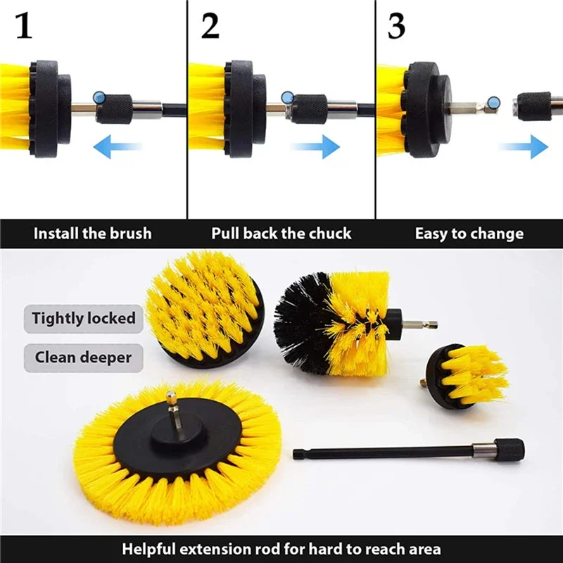 5-Piece Drill Brush Head Power Clean Cone Set Drill Brush Kit Scrubber Carpet Bathroom Furniture Shower Tool