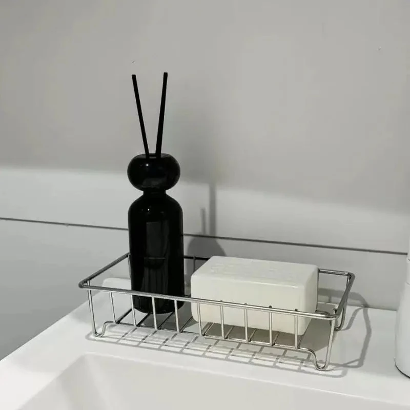 1pc Simple Practical Stainless Steel Soap Dish Holder Bathroom Sink Organizer Kitchen Counter Storage Rack For Soap