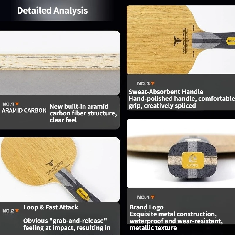 LOKI TELSON PRO-05 Inner ADC Table Tennis Blade OFF+ 5 Wood 2 Aramid Carbon Fiber Limba Face Ping Pong Paddle Loop & Fast Attack view 3