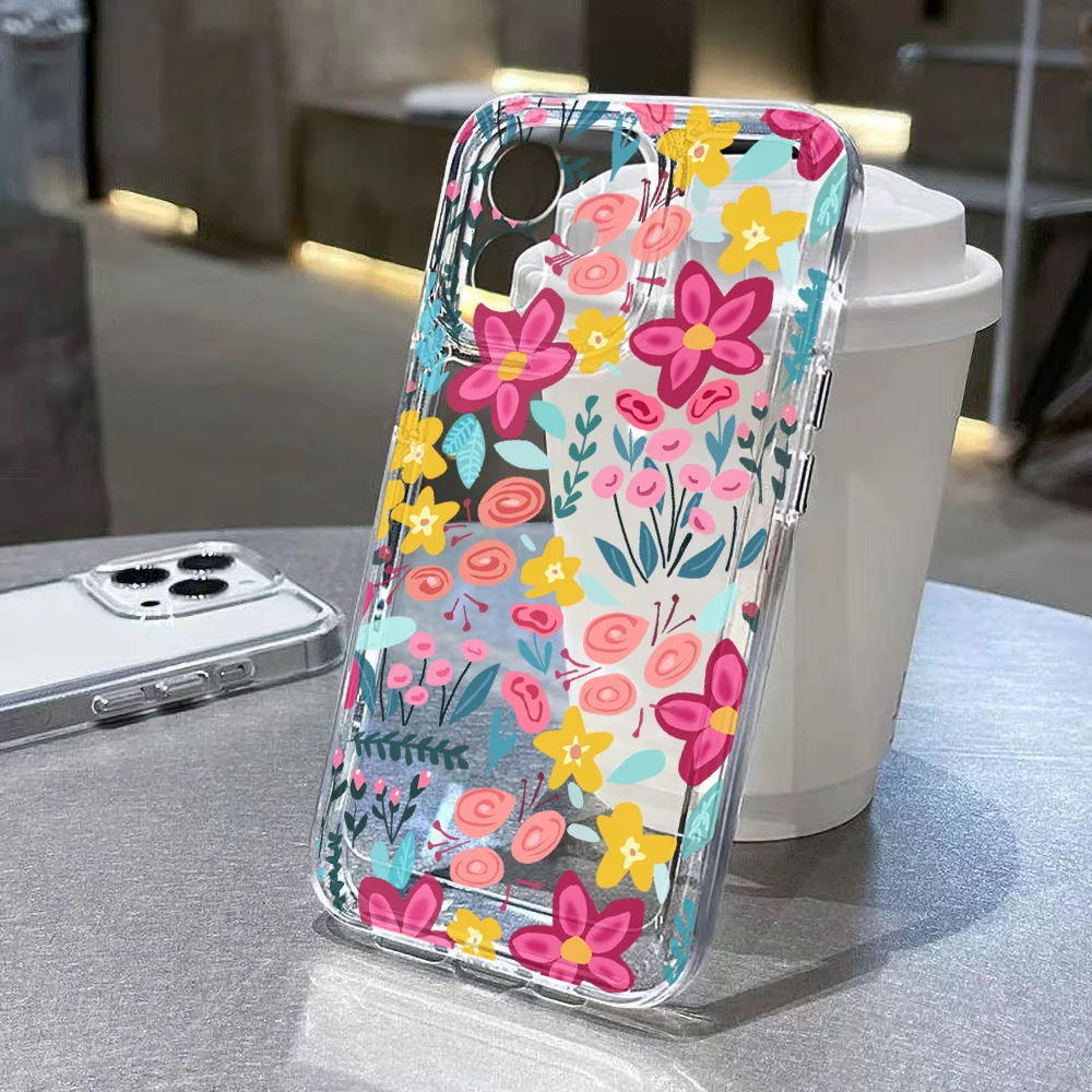 Funda de teléfono transparente con flores para iPhone 17 16 Pro Max, Funda transparente para iPhone 11 15 12 13 14 Pro Max 17 Air 17pro 17 Max