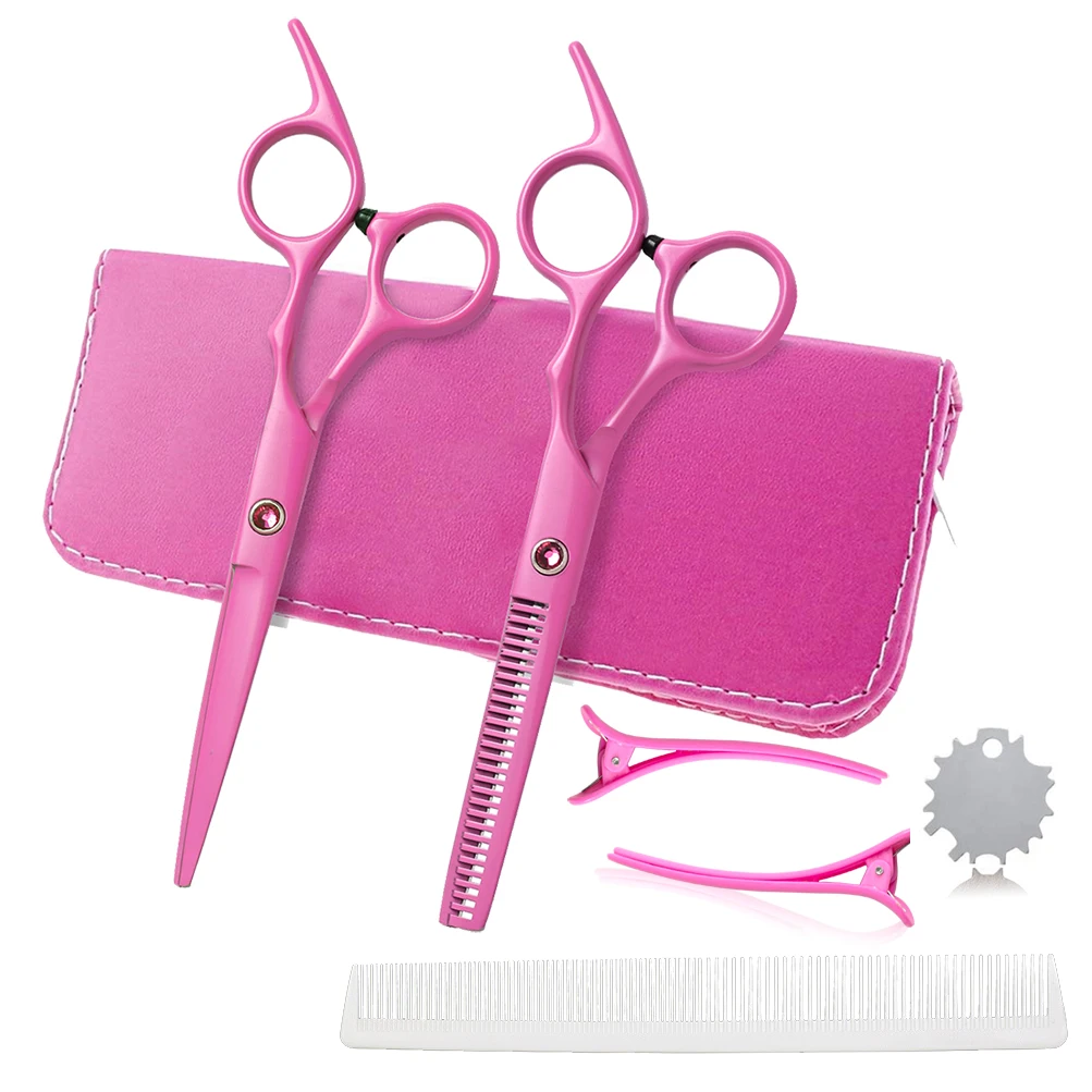 

Premium Pink Hair Cutting Shears with Comb and Clips - Perfect for Thinning, Texturing, and Barbering