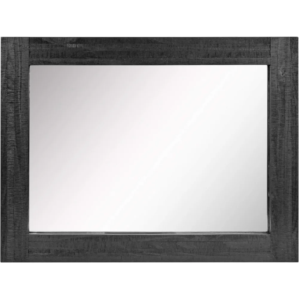 24x18 인치 블랙 우드 프레임 벽거울, 거실 침실 욕실용 러스틱 장식