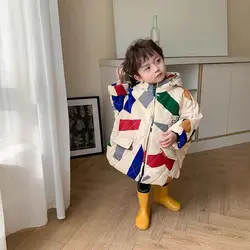 Autumn Winter New Thickened Boys and Girls Fashion Korean Geometric Pattern Cotton Coat Baby Warm Cotton Coat Trendy