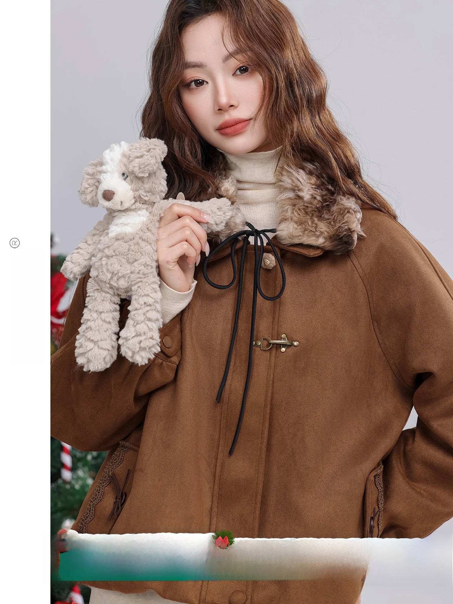 

Retro Sle Suede Jaet Women's Cotton Lined Stand Collar Coat Warmth Flap Design Polyester And Spandex Blend Winter New Arr...