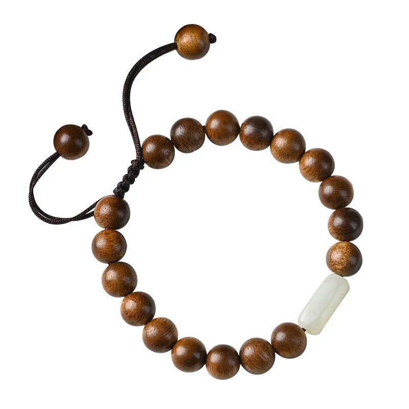 Minimalist Huian Agarwood Bracelets Hetian Jade Single Loop Bracelets for Couples Wooden Cultural Play Lucky Gifts