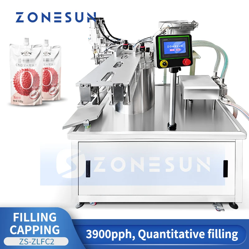 Zonesun ZS-ZLFC2 Rotary Filler and Capper Spout Pouch Filling and Capping Machine Stand Up Pouch Packaging Machine