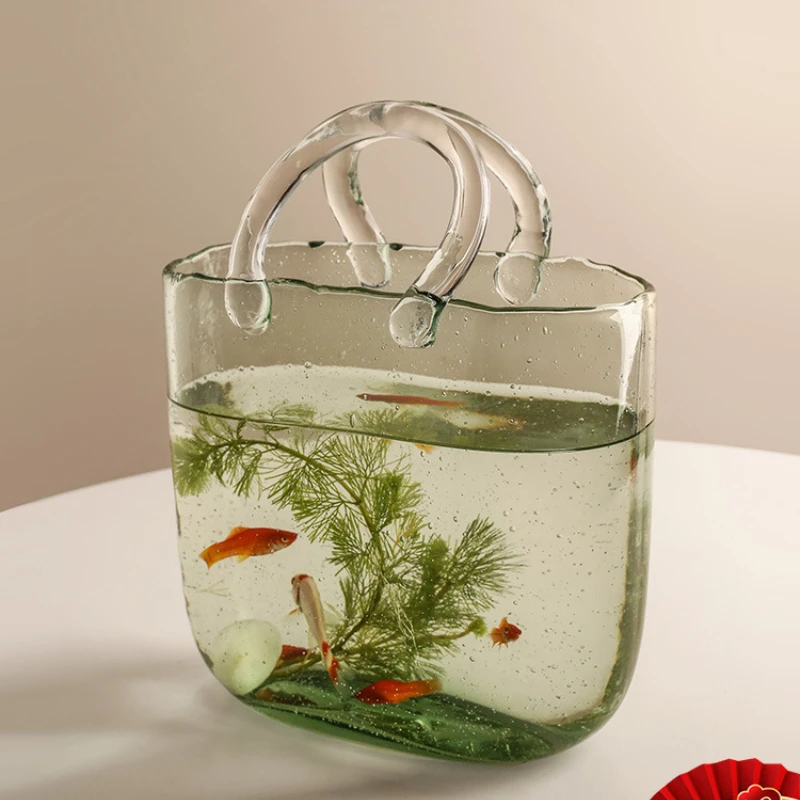 Basket Bags Glass Vase Decoration Living Room Flower Arrangement Creative Fish Tank Home Decoration