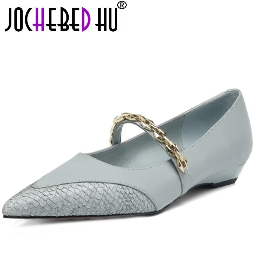 

【JOCHEBED HU】Ручная работа из натуральной кожи с низкими отверстиями, мягкая и удобная женская обувь с бриллиантовым поясом Single oes