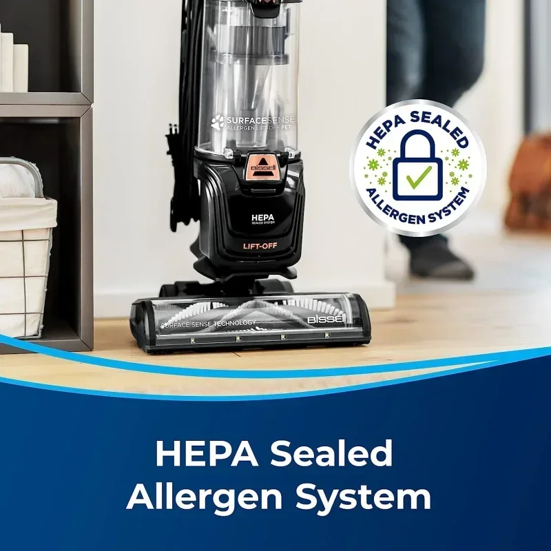 QWABISSELLS SurfaceSense Allergen Lift-Off Pet Upright Vacuum,with Tangle-Free Multi-Surface Brush Roll,LED Headlights,& Lift