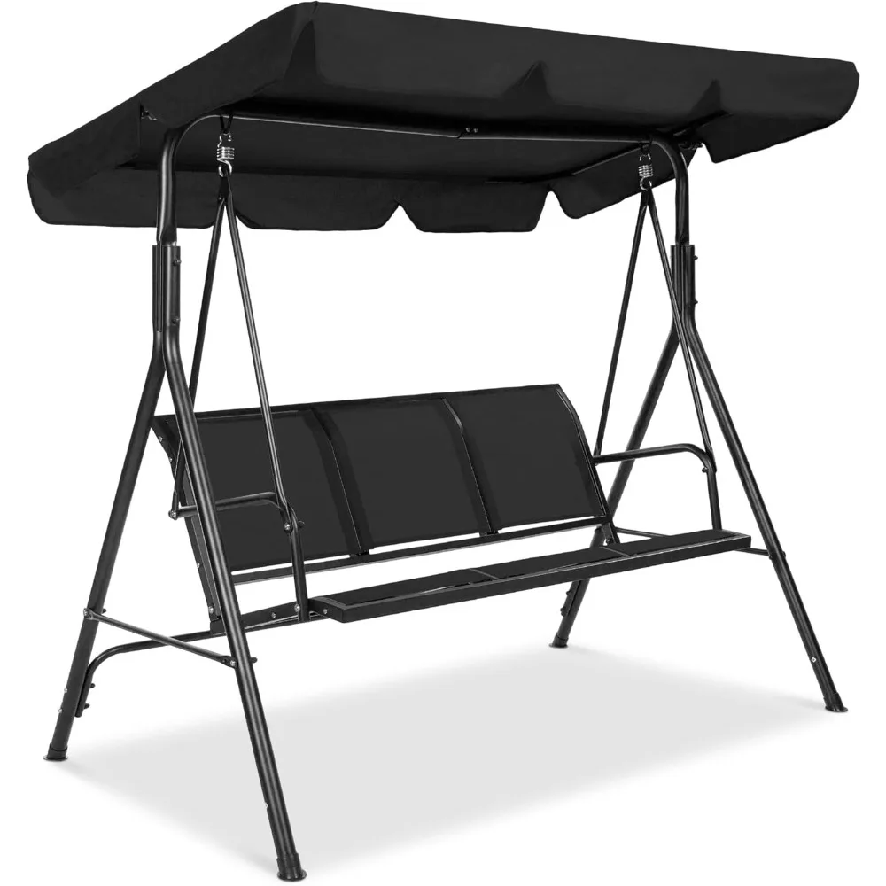 

2-Seater Outdoor Adjustable Canopy Swing Glider, Patio Loveseat Bench for Deck, Porch w/Armrests, Textilene Fabric, Steel Frame