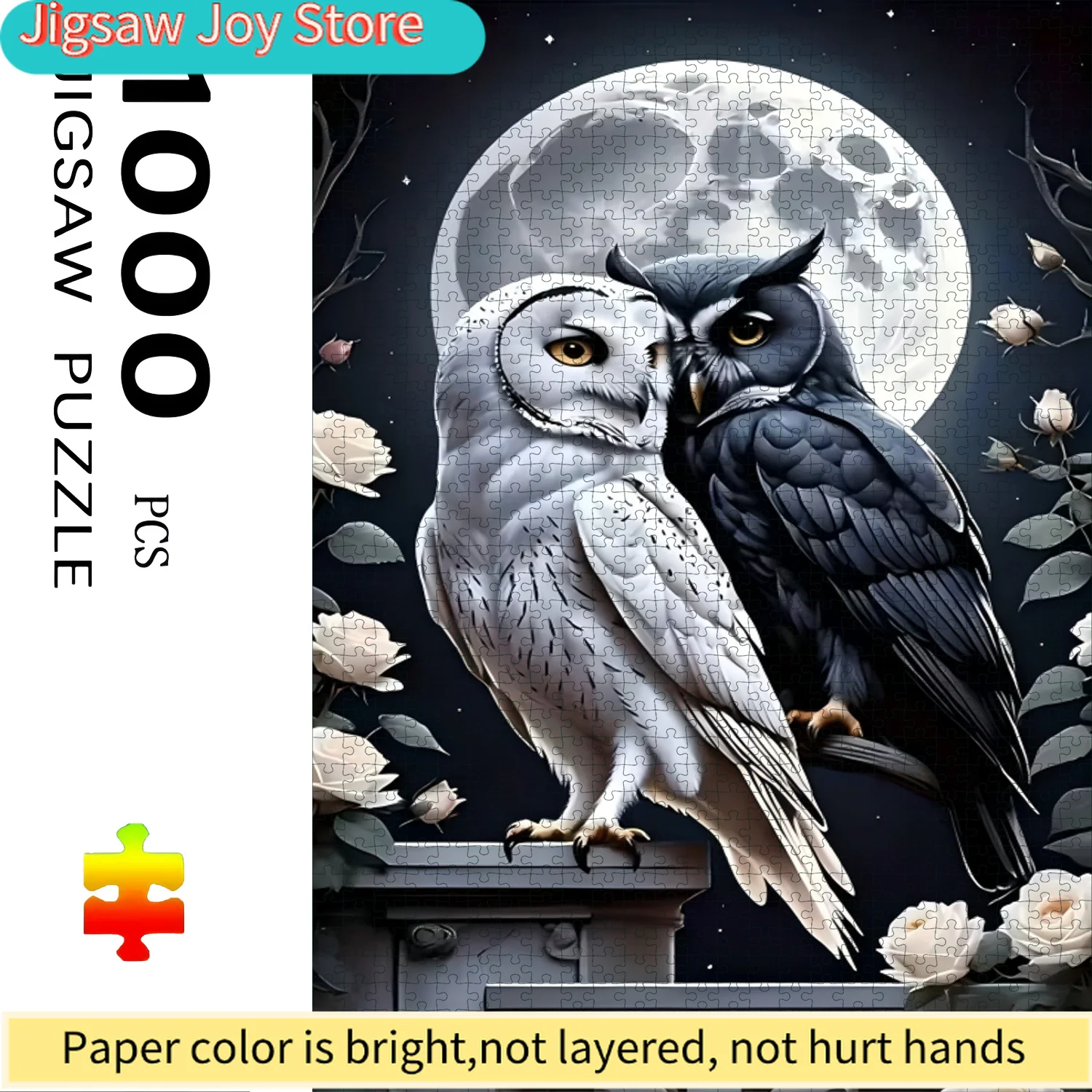 Black and White Owl Paper Puzzle | Challenge Level, Portable Box, Suitable and Family Dining, Stress Relief and Relaxation, F