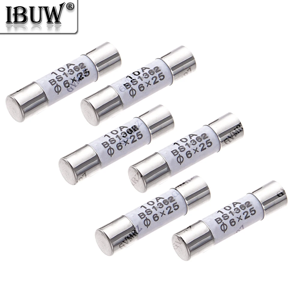 10PCS 20A 2A 3A 5A 6A 7A 8A 25A 10A 6X25MM 30A 0.5A 1A 250V RO57 Fuse BS1362 6*25mm Ceramic Fuse 6*25 Ceramic insurance Tube 15A