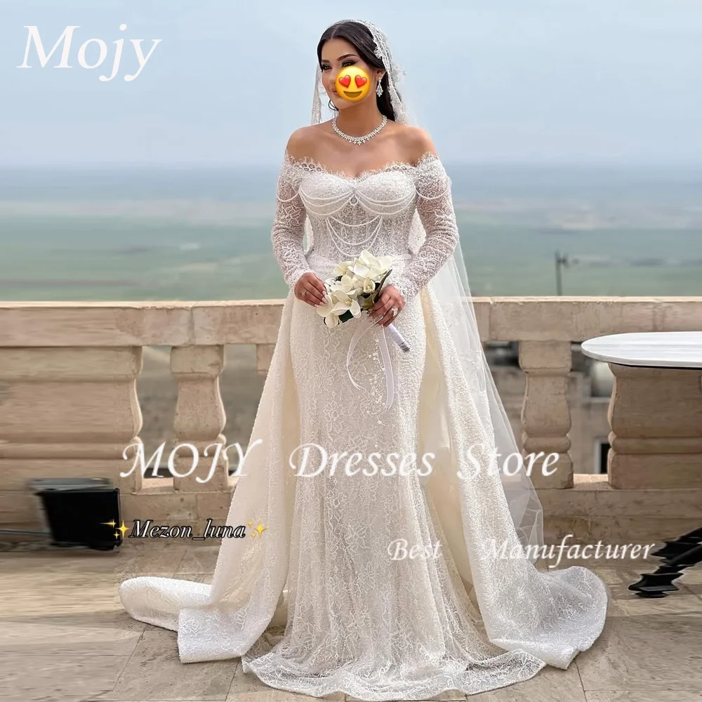 Mojy Exquisite Customized Lace Wedding Dress Long Sleeve Estilo Princesa Elegantes White Vestido de novia Floor-Length