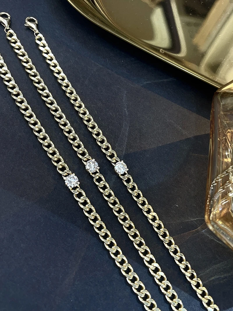 LUOWEND 100% 18K Yellow Gold Bracelet Fashion Cuban Chain Design Shiny Real Natural Diamond Bracelet for Women Fine Jewelry