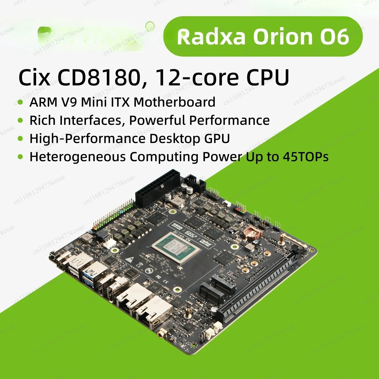 for Radxa Orion O6 Mini-ITX Motherboard ARM V9 12-Core CPU 28.8 TOPS NPU LPDDR5 PCIe Gen4 x16 SBC Single Board Computer AI Edge view 6