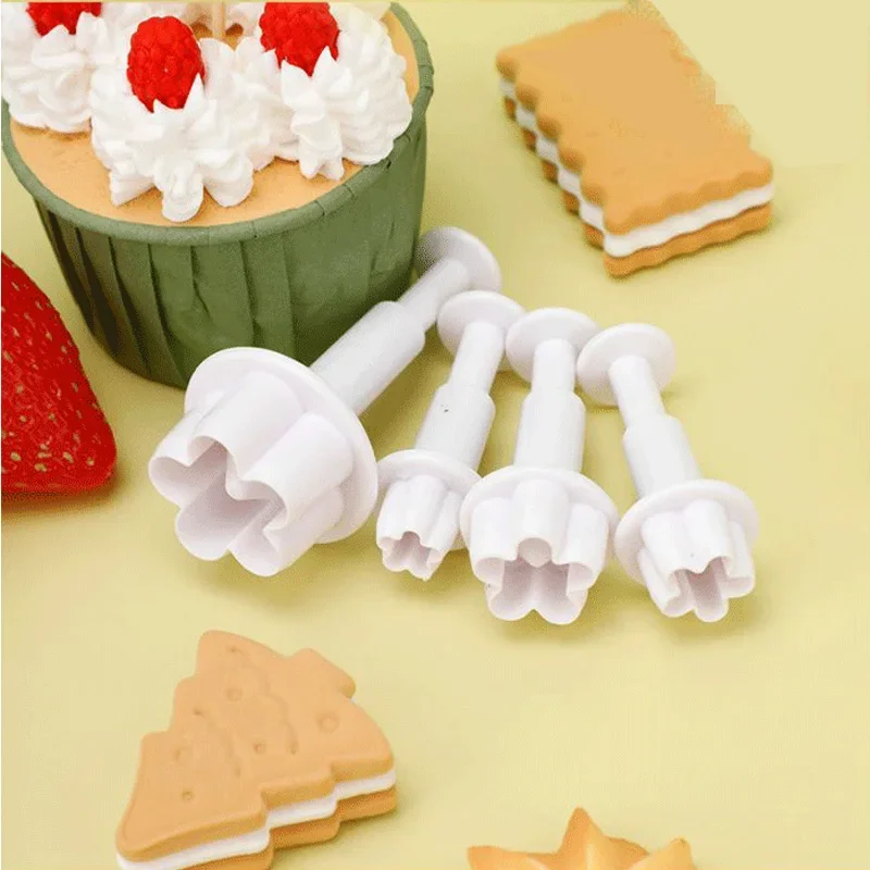 4Pcs Plum Blossom Flower Plunger Cutting Mold Sugarcraft Cake Decorating Tools DIY Biscuit Cookie Stamp Mold Baking Accessories