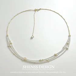 Exquisite Imitation Pearl Necklace Copper Plated 14K Gold Accessories Ultra-Fine Multi-layer 45cm + 10cm