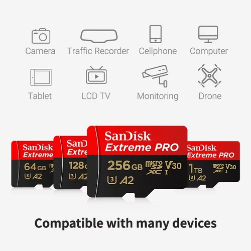 Imagen 2 del producto Tarjeta de memoria SanDisk Extreme Micro SD TF UHS-l de alta velocidad 32G A1 64G 128G 256G 400G 512G 1T U3 A2 V30 para teléfono y tableta