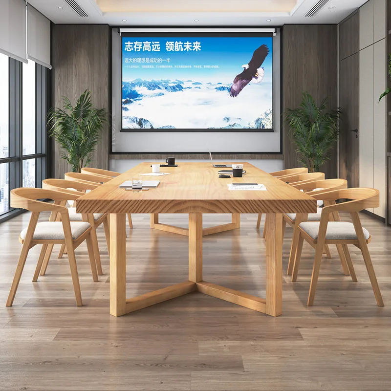 Meja kayu solid Nordik perpustakaan meja pertemuan multi orang