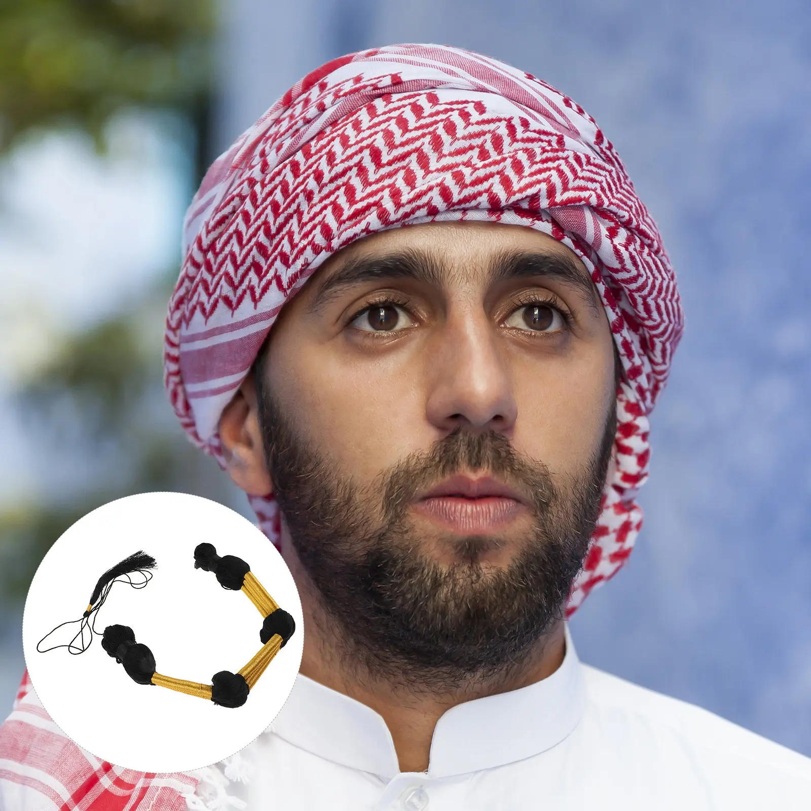 

Dubai Saudi Arabian Men's Headband Royal Style Arab Head Scarf Rope for Middle East Head Wrapping Arabian Costume Accessory