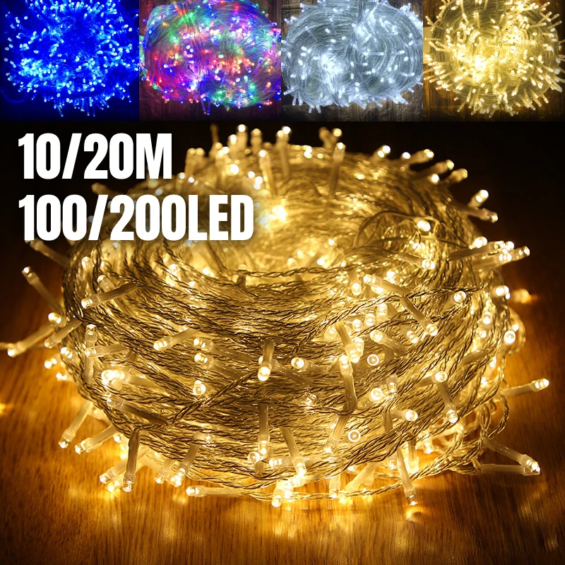 

220V US Plug 10/20M Outdoor Christmas LED String Light Garlands Decoraction Fairy Lamp For Home Wedding Party Holiday Lights