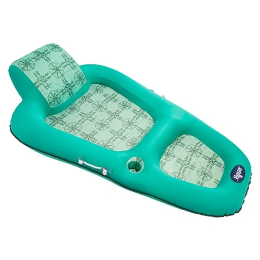 Aqua Luxury Water Lounge Pool Float Bundle - Teal Compass Palm Beach Flamingo Prints for pool relaxation, PVC material, teal co