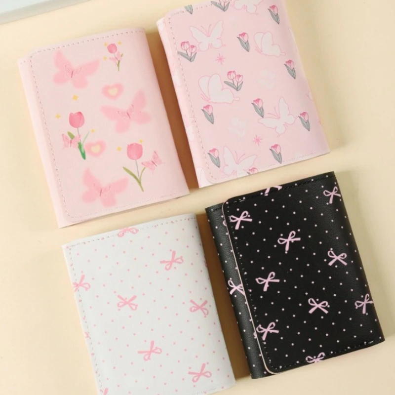 الكورية نمط المحفظة المرأة الحلو الوردي اللون الأزهار القوس محفظة بطاقة المحفظة لفتاة المحمولة السفر النقدية عملة Photocard حقيبة #1