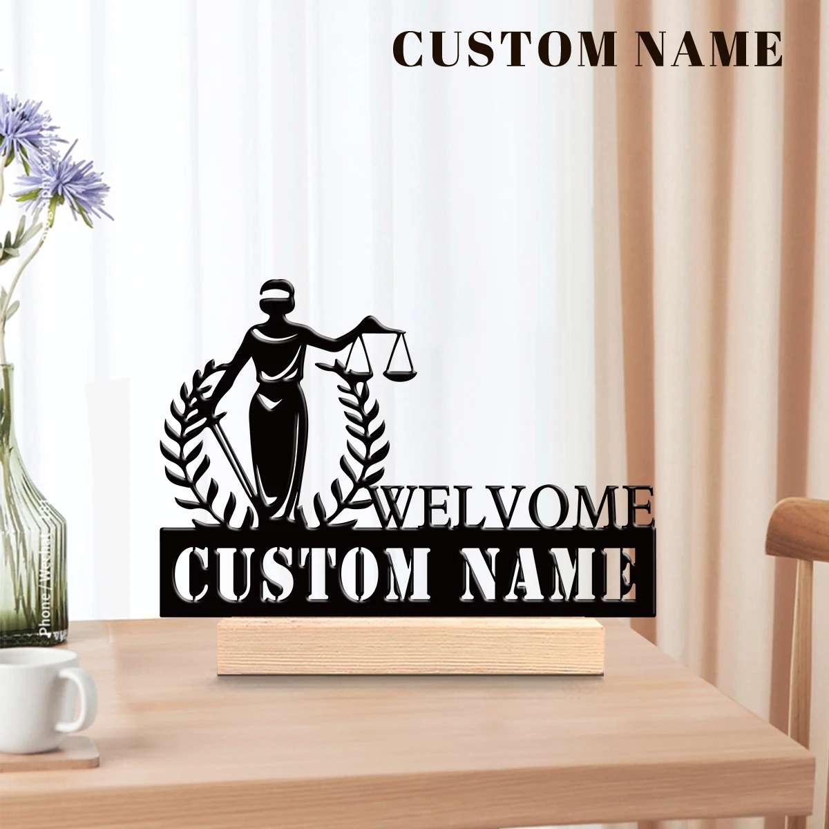 1pc Unique Personalized Metal Statue Ornaments Custom Name With Wooden Base Office Decoration,Christmas and Housewarming Gifts