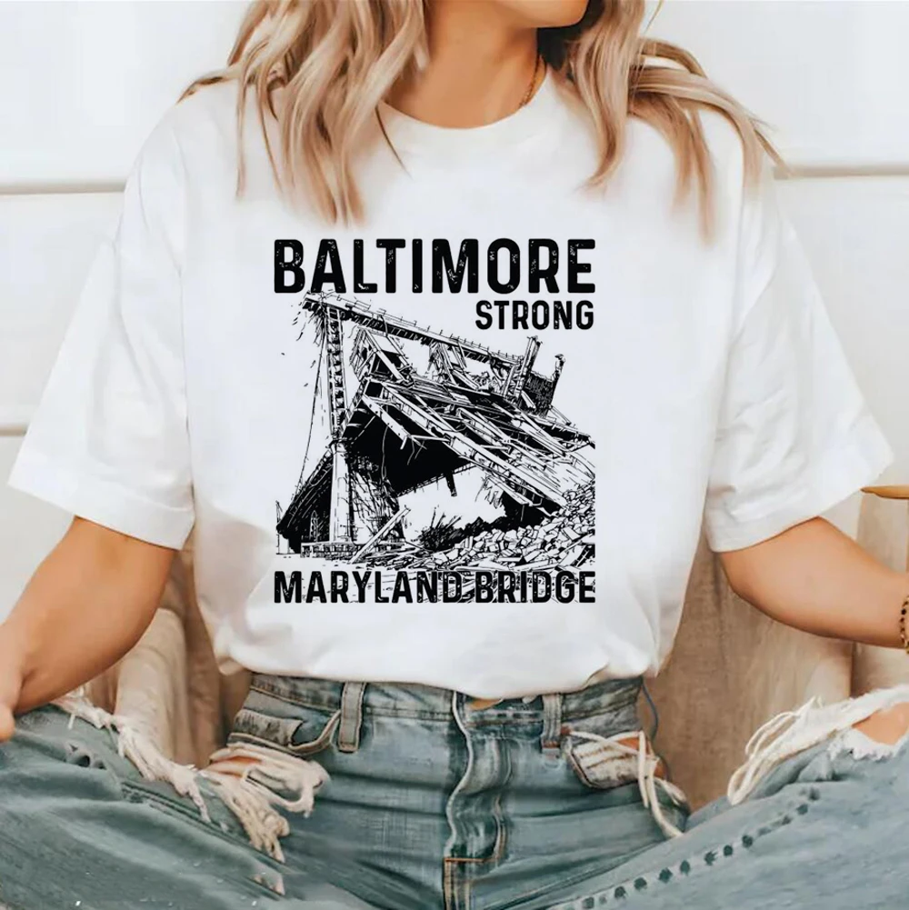 Printed Fun Style Baltimore Strong Maryland Baltimore Short Sleeve Top Loose Fashion Style Basic O-Neck Summer Casual T-Shirt