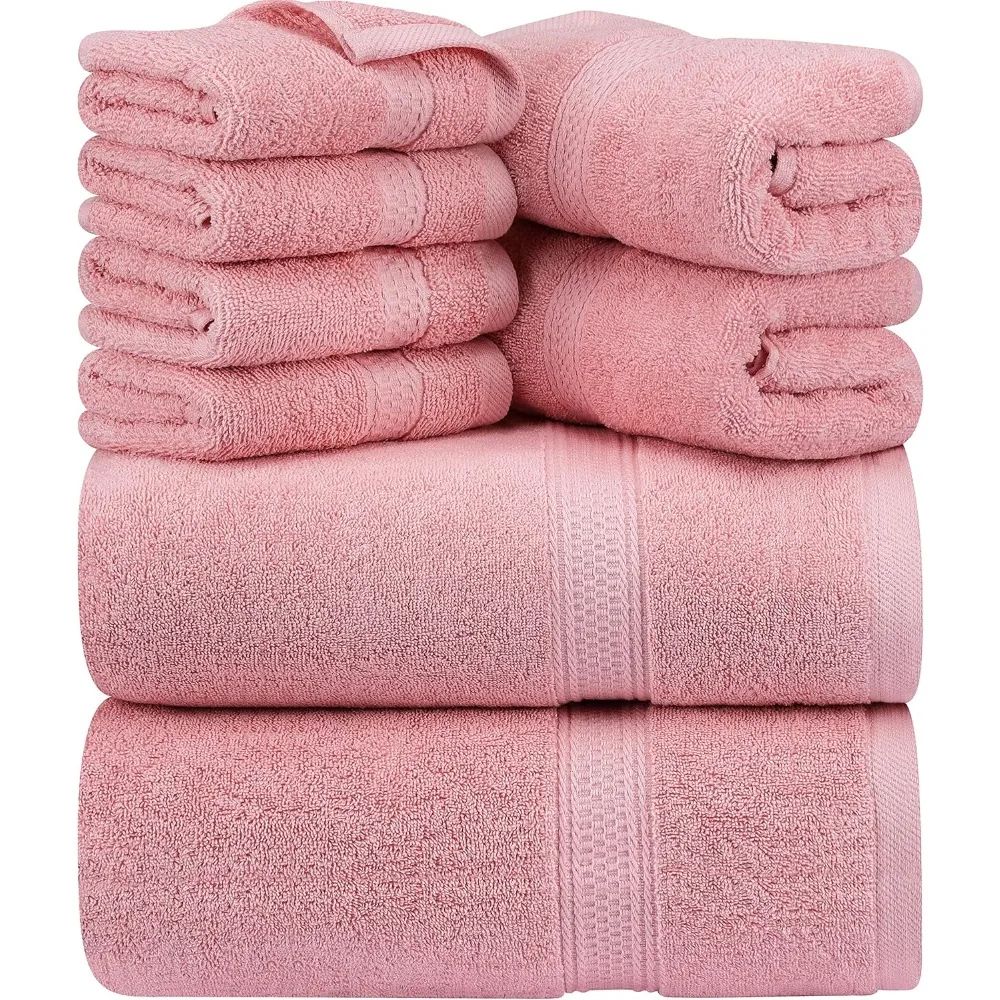 

8-Piece Premium Towel Set, 600 GSM 100% Ring Spun Cotton Highly Absorbent Towels for Bathroom, Gym, Hotel, and Spa (Dusty Pink)