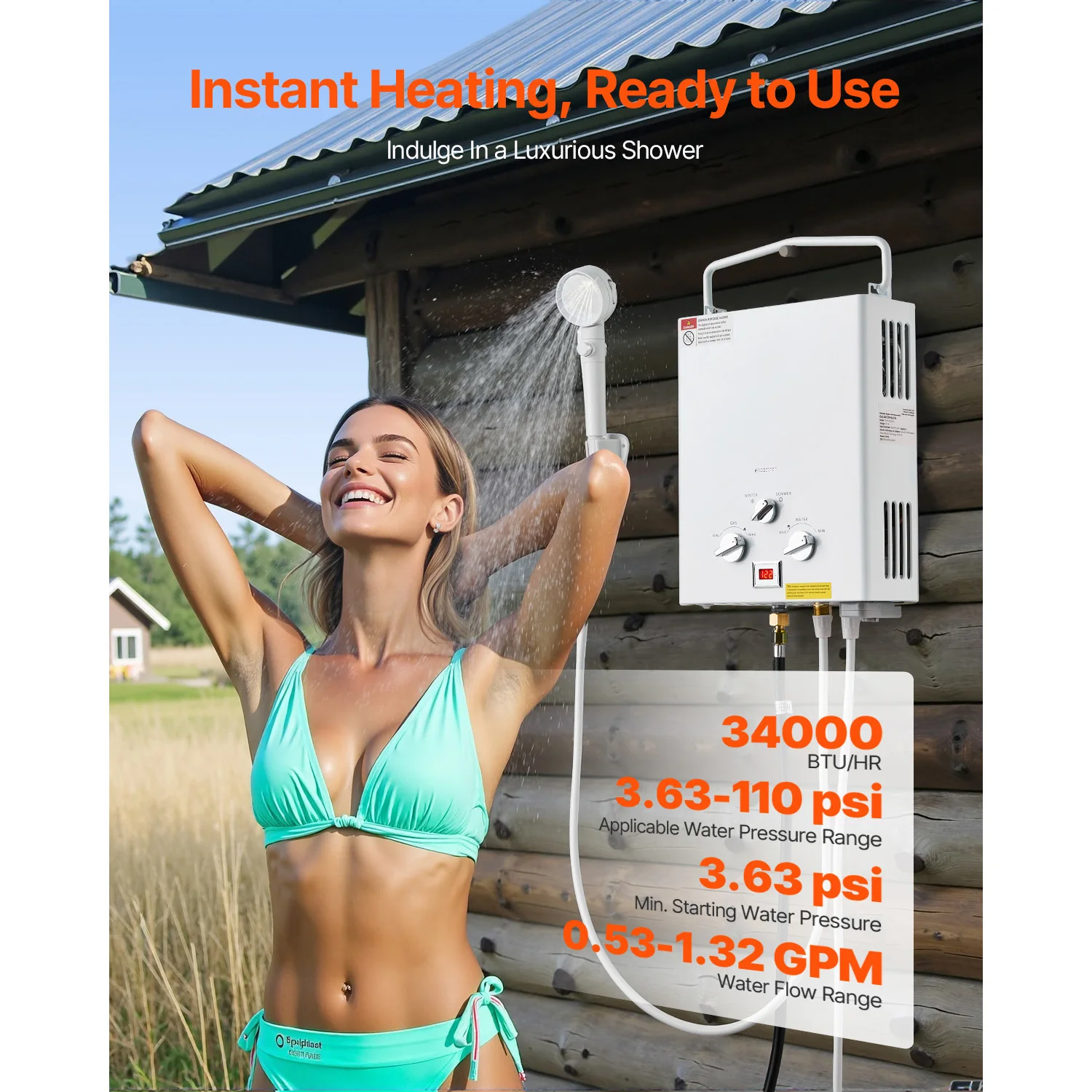 SucceBuy Portable Propane Water Heater 5/6/10L Tankless Outdoor Water Heater 34000 BTU 1.32 GPM Instant Hot Water for RV Camping