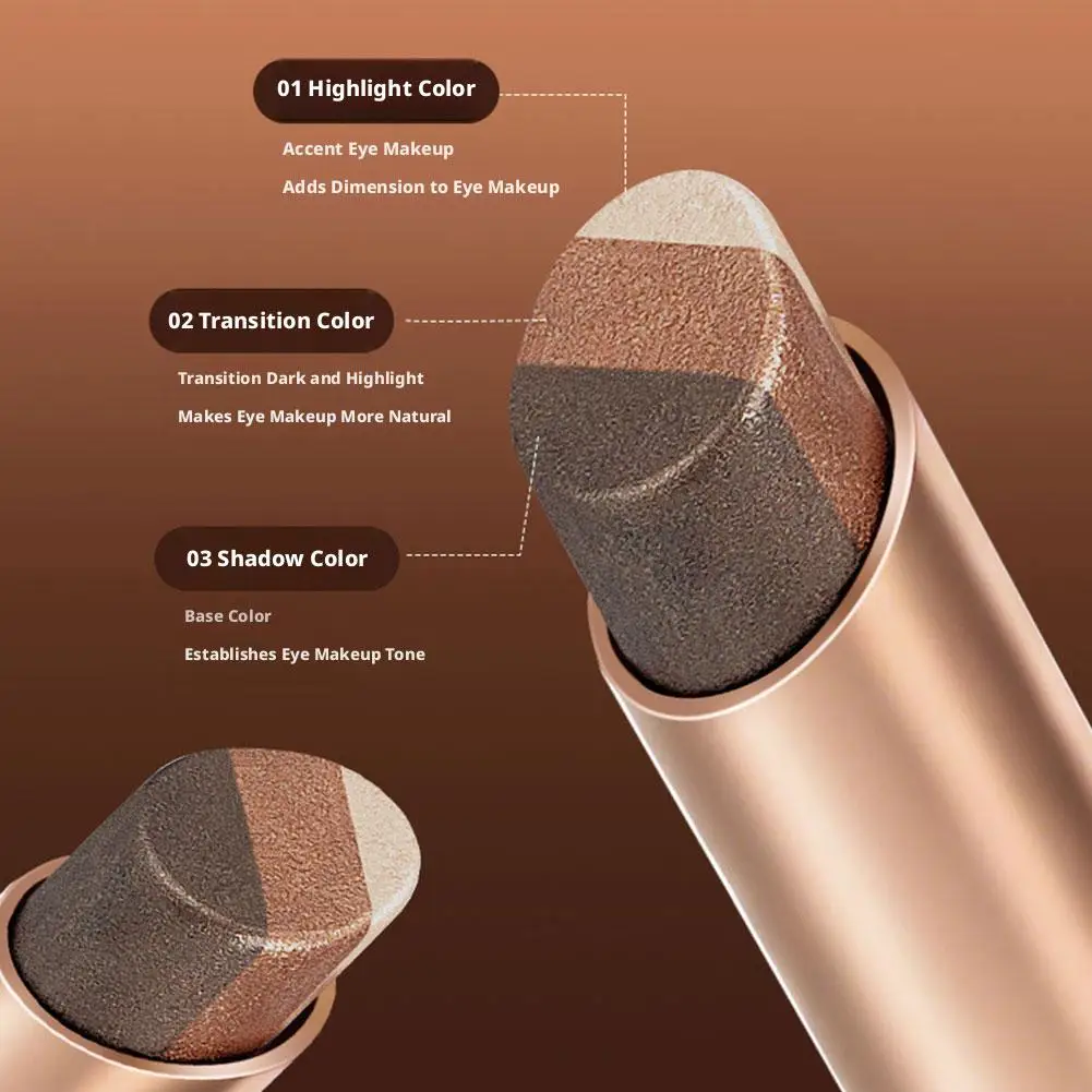 3 Color Eyeshadow Stick,Gradient Eye Makeup Pencil with Highlight and Contour Shades,Waterproof Long Lasting Cream Eyeshadow