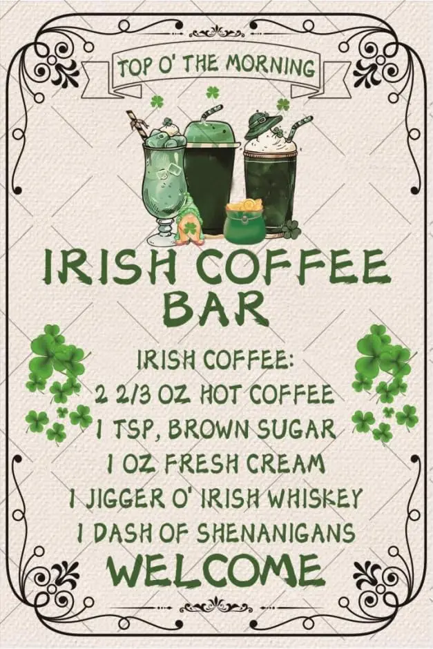 Topo; the Morning Irish Coffee Bar Metal Tin Sign Rustic Coffee Tin Poster Cafe Decor Coffee Tin Plaque Irish Coffee signs