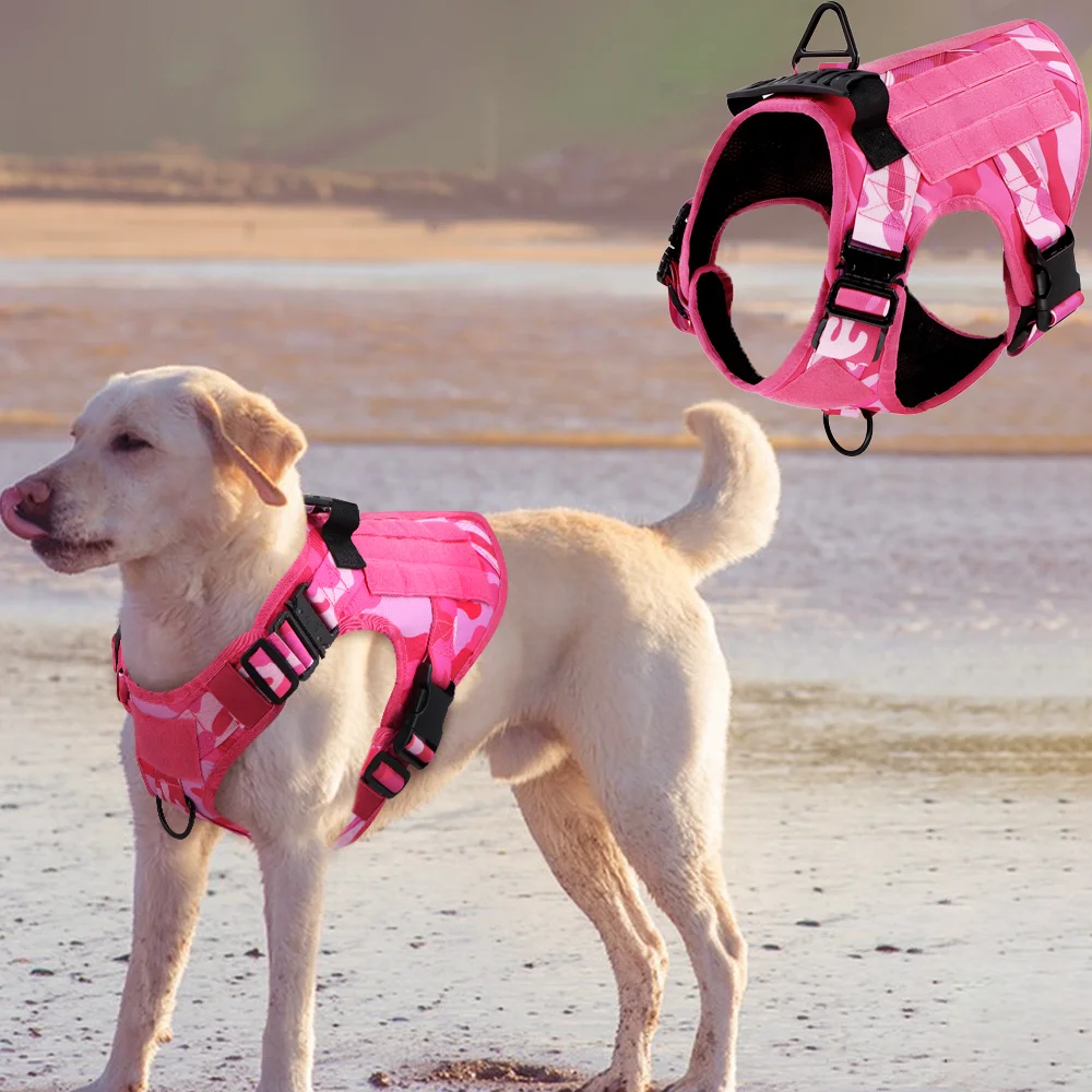 

Dog Pink Harness for Medium Large Dogs Military Tactical Vest Hunting Training Walking Pet Accessories MOLLE Durable Adjustable