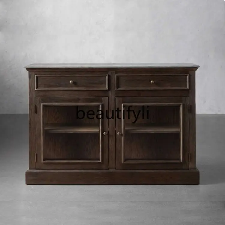 

American Style Sideboard Solid Wood Wine Cabinet Storage with Door Organizer Cabinet Living Room Side Cabinet