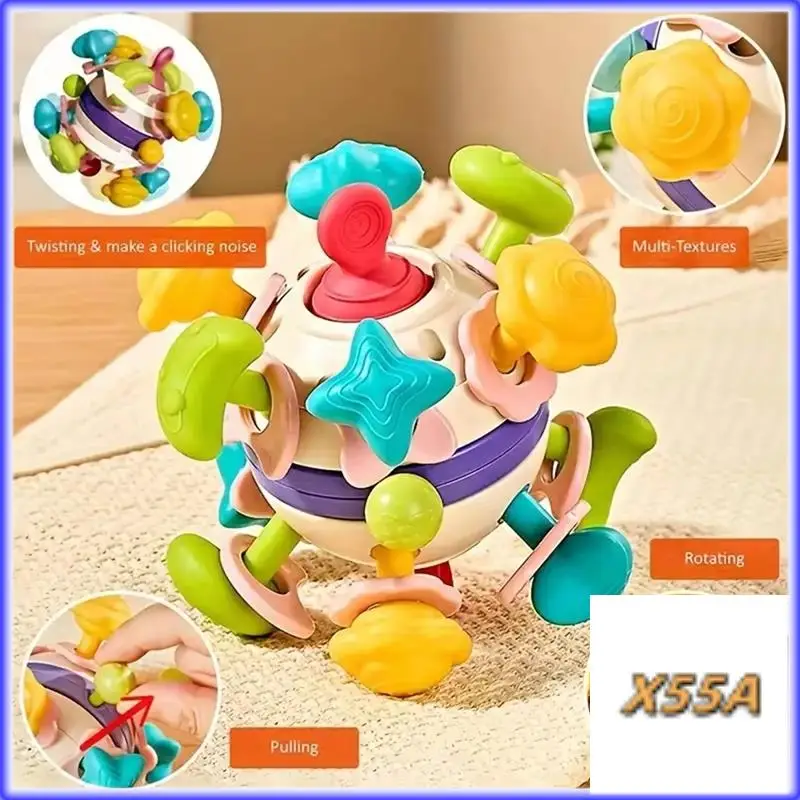 XX-Soft Rubber Hand Grab Ball Space Hand Grip Ball Soft Rubber Finger Exercise Baby Teether Rattle For Newborns