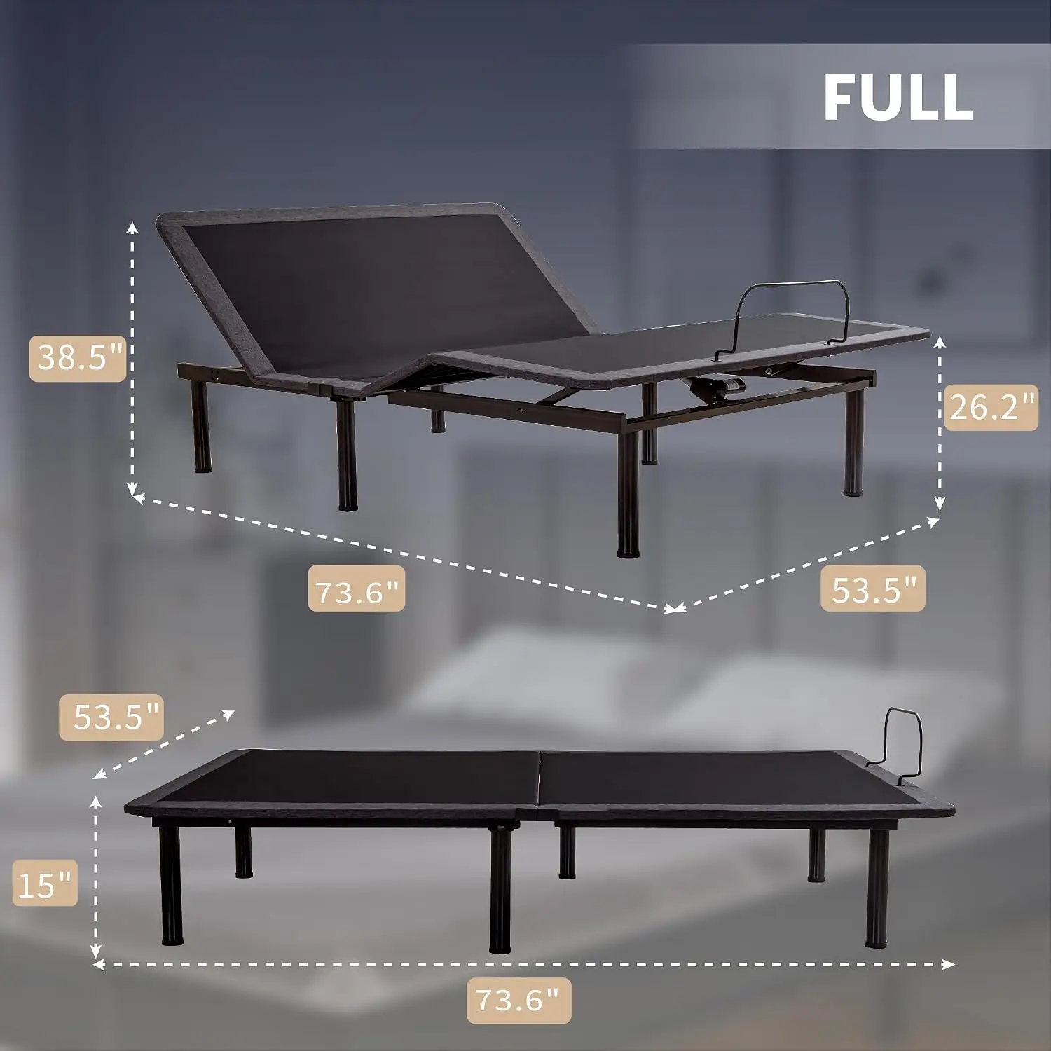 Full Size Adjustable Bed Frame & 14 Inch Gel Memory Foam Mattress, Customized