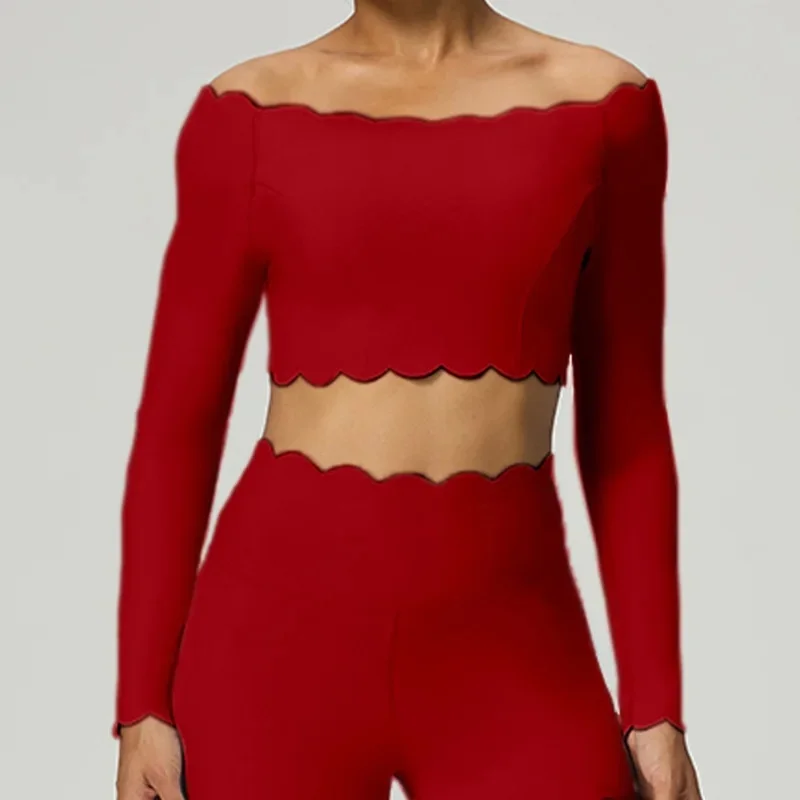 Lace Long Sleeve Top Compression Shirts Sexy Outfits Fitness Yoga Pilates Outfit One Shoulder Sports Breathable Activewear