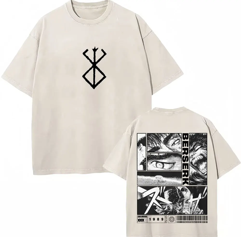 Washed Anime Berserk Guts Classic T-Shirts Manga Gatsu Griffith Zodd Trend T-shirt Men Women Oversized  Cotton Casual Tee Shirt view 6