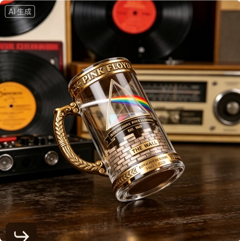 1965–2026 Pink Floyd 61st Anniversary Commemorative Beer Tankard, Dark Side of the Moon Prism Glass Mug Collectible Barware
